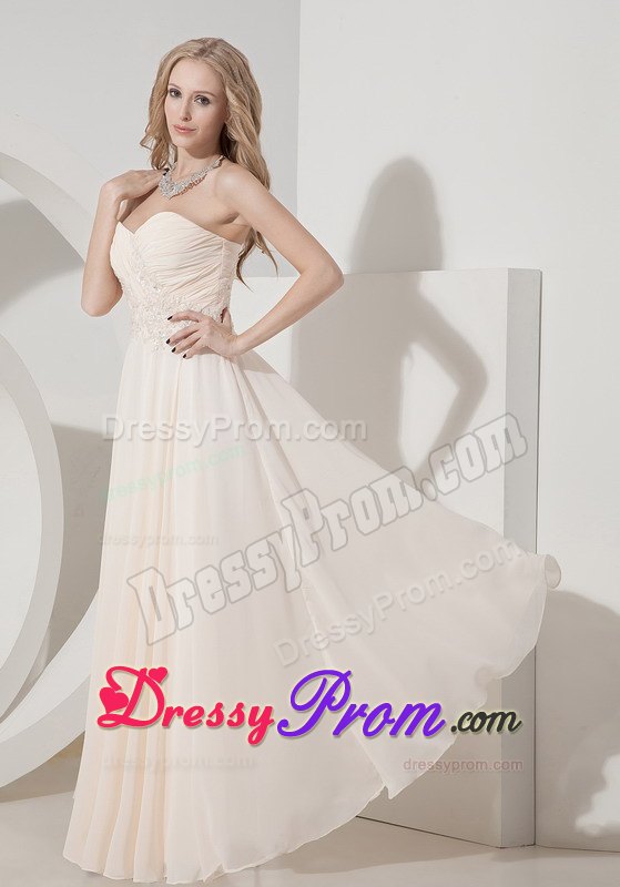Column Sweetheart Champagne Chiffon Appliques Prom Dress in Goulburn
