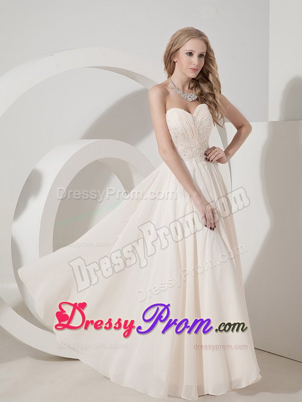Column Sweetheart Champagne Chiffon Appliques Prom Dress in Goulburn