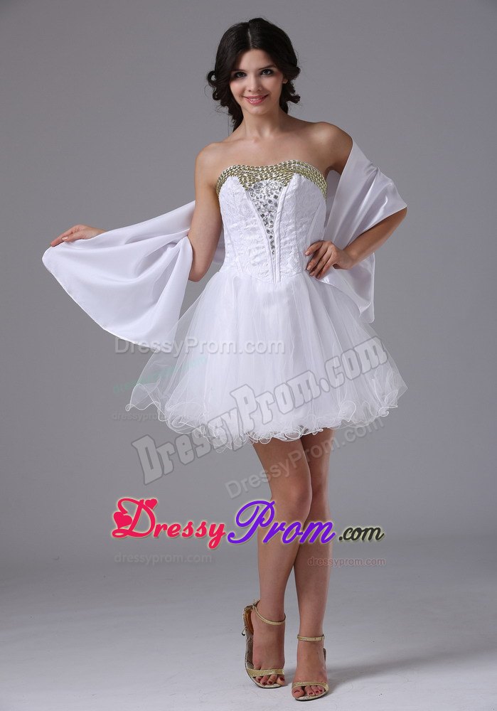 White Beading A-line Strapless Organza Short Dresses For Prom Night