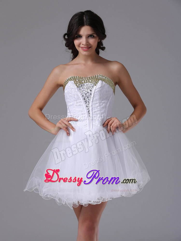 White Beading A-line Strapless Organza Short Dresses For Prom Night
