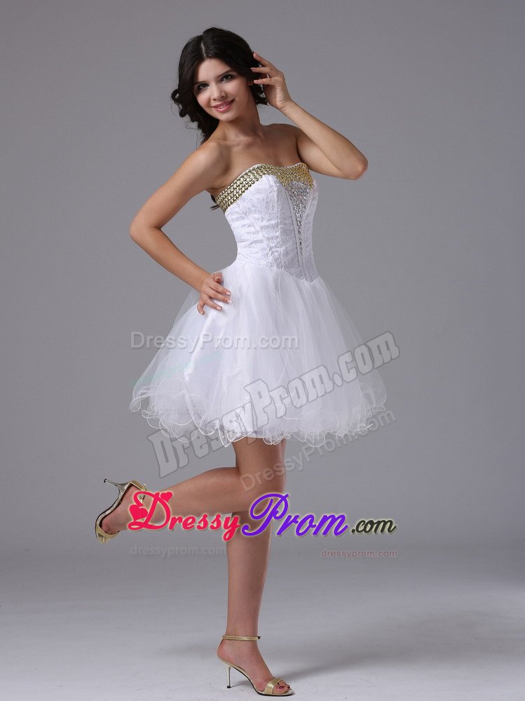White Beading A-line Strapless Organza Short Dresses For Prom Night