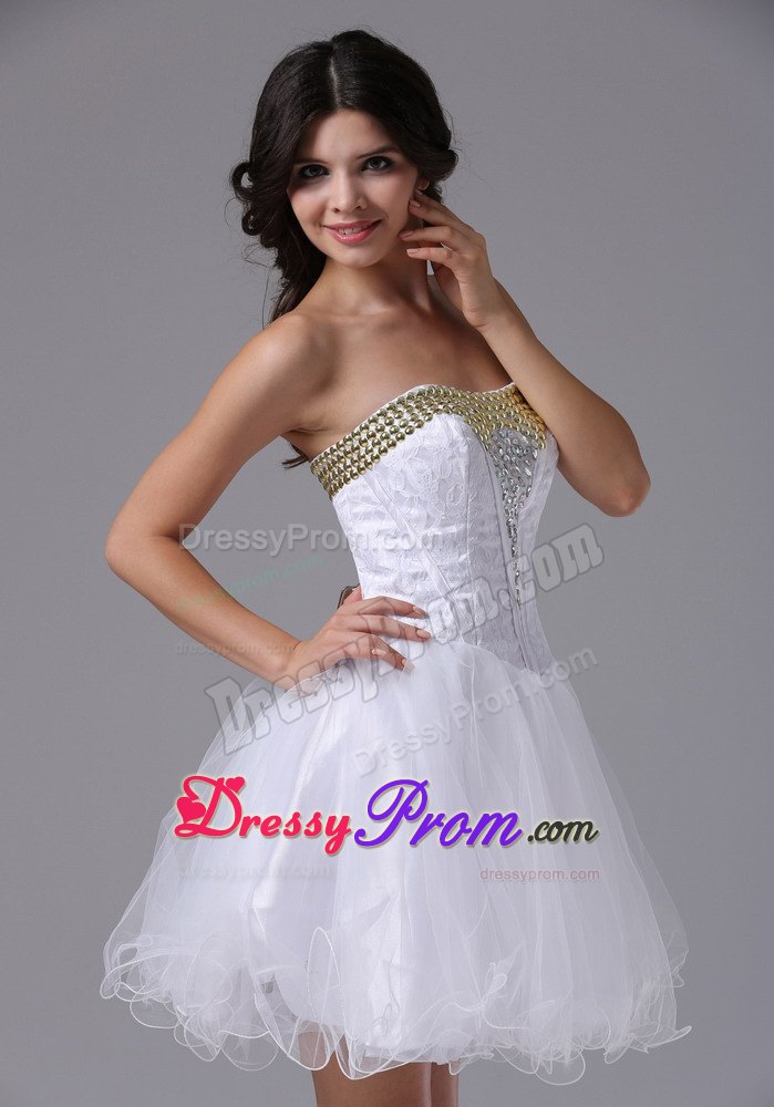 White Beading A-line Strapless Organza Short Dresses For Prom Night