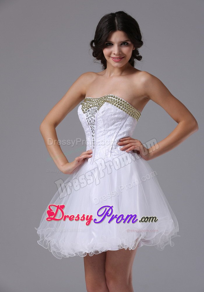 White Beading A-line Strapless Organza Short Dresses For Prom Night