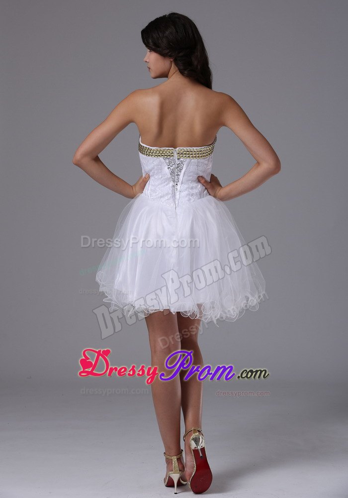 White Beading A-line Strapless Organza Short Dresses For Prom Night