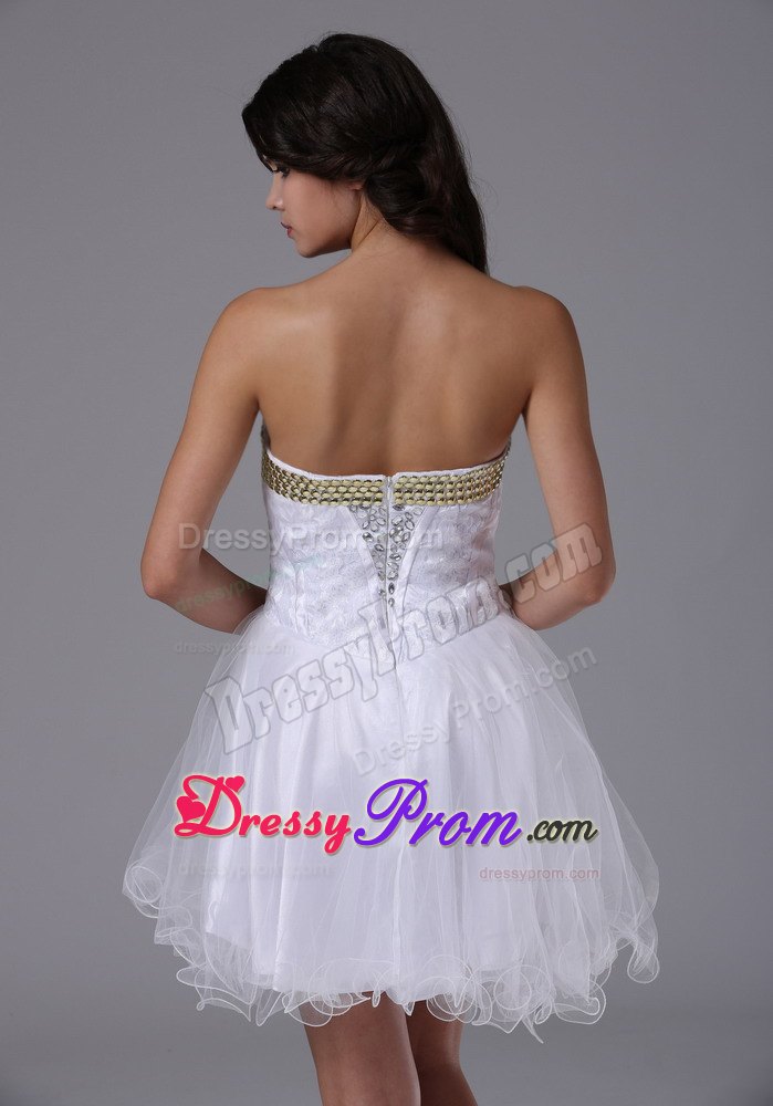White Beading A-line Strapless Organza Short Dresses For Prom Night
