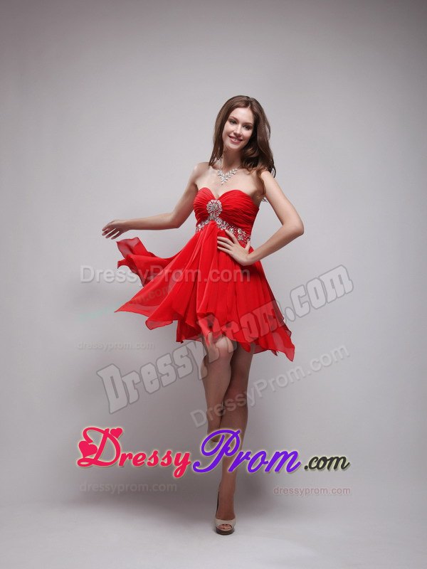 Sweetheart Empire Mini-length Chiffon Beading Prom Dress in Red