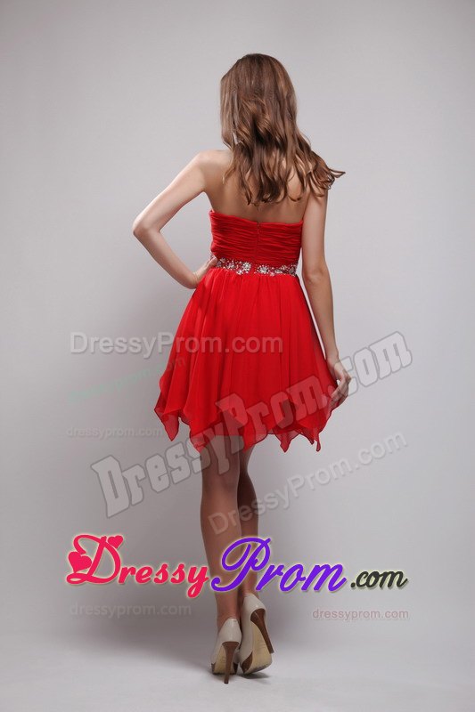 Sweetheart Empire Mini-length Chiffon Beading Prom Dress in Red