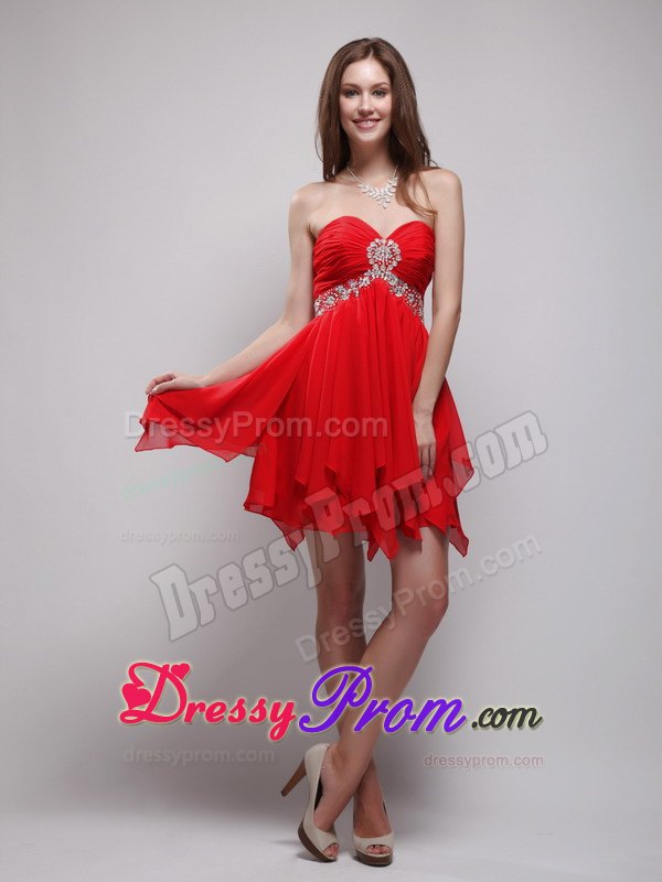 Sweetheart Empire Mini-length Chiffon Beading Prom Dress in Red
