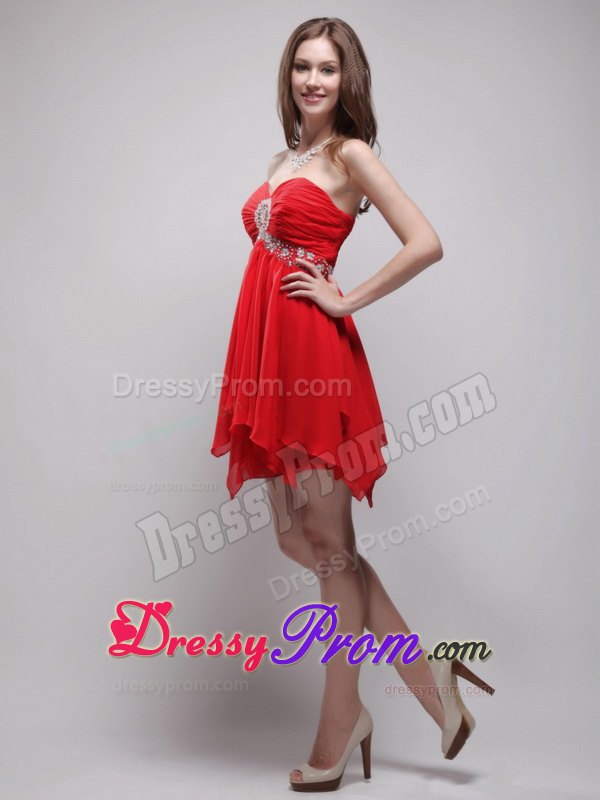 Sweetheart Empire Mini-length Chiffon Beading Prom Dress in Red