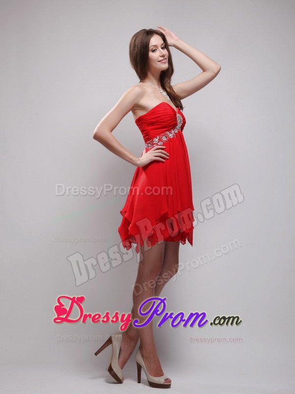 Sweetheart Empire Mini-length Chiffon Beading Prom Dress in Red