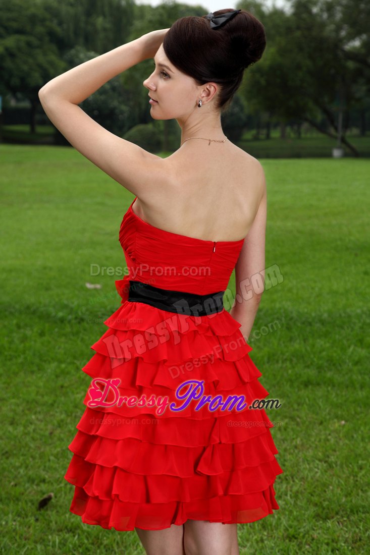 A-line Sweetheart Red Mini-length Chiffon Prom Dress with Hand Flower