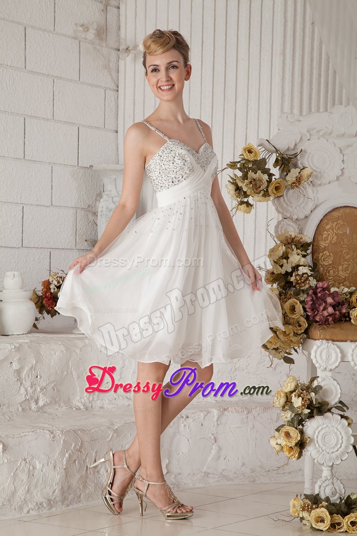 Empire Straps White Knee-length Chiffon Beading Prom Dress in Dubbo