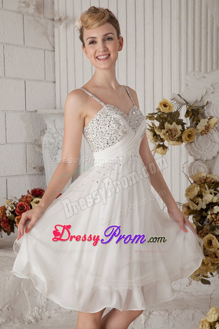 Empire Straps White Knee-length Chiffon Beading Prom Dress in Dubbo