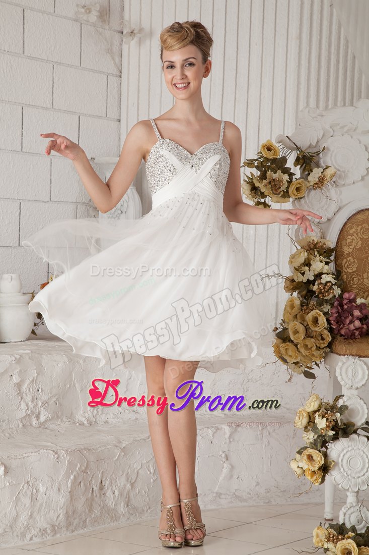 Empire Straps White Knee-length Chiffon Beading Prom Dress in Dubbo