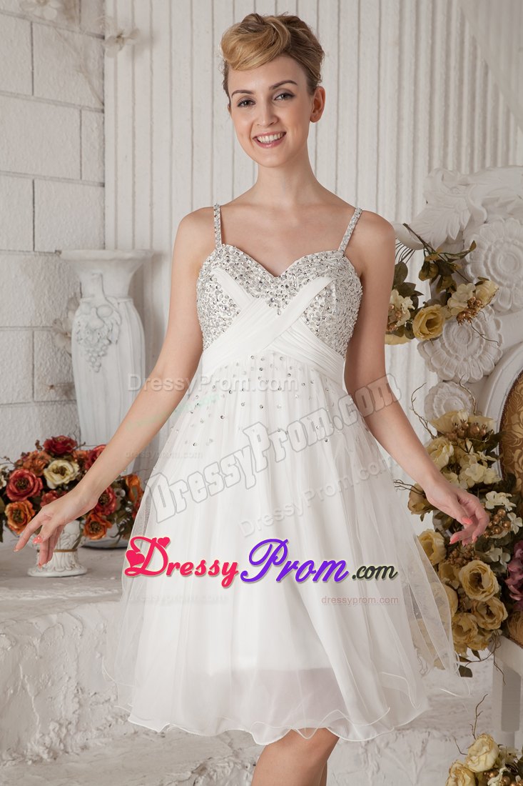 Empire Straps White Knee-length Chiffon Beading Prom Dress in Dubbo