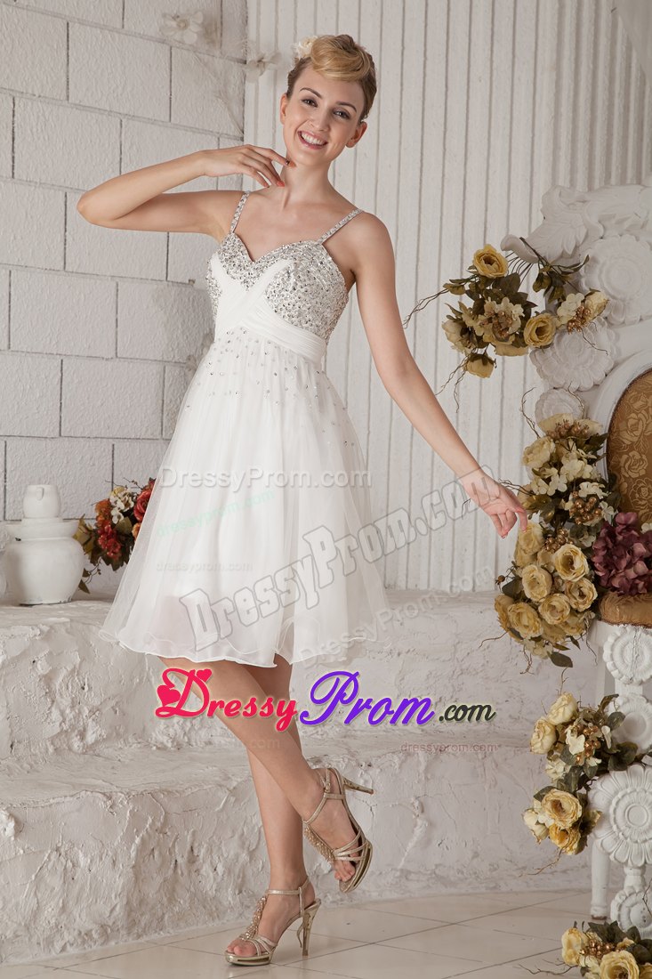 Empire Straps White Knee-length Chiffon Beading Prom Dress in Dubbo