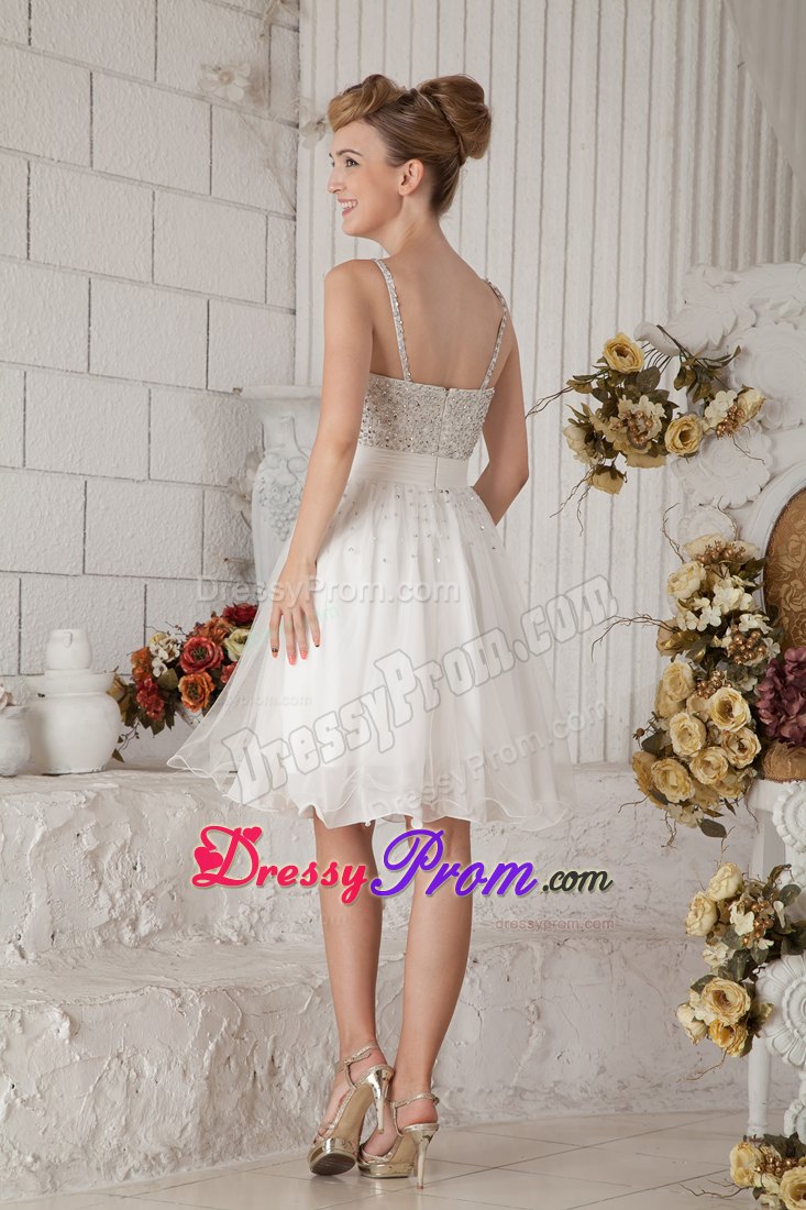 Empire Straps White Knee-length Chiffon Beading Prom Dress in Dubbo