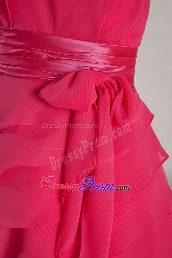 Empire Strapless Hot Pink Mini-length Prom Dress with Ruche and Sash