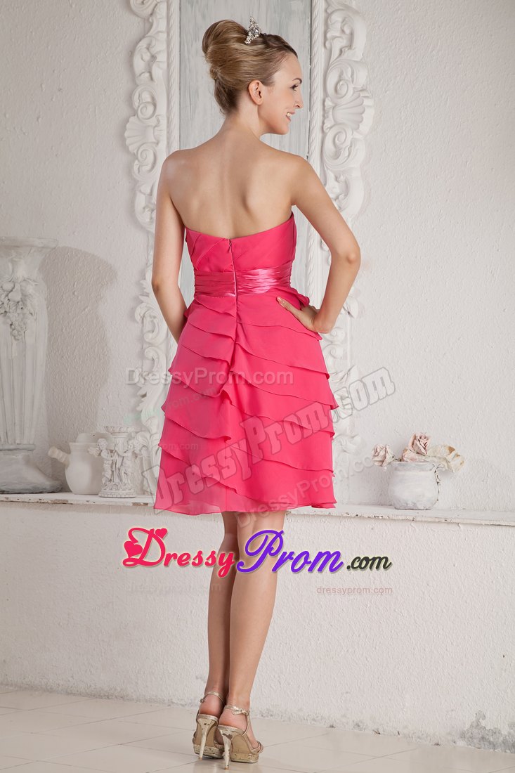 Empire Strapless Hot Pink Mini-length Prom Dress with Ruche and Sash