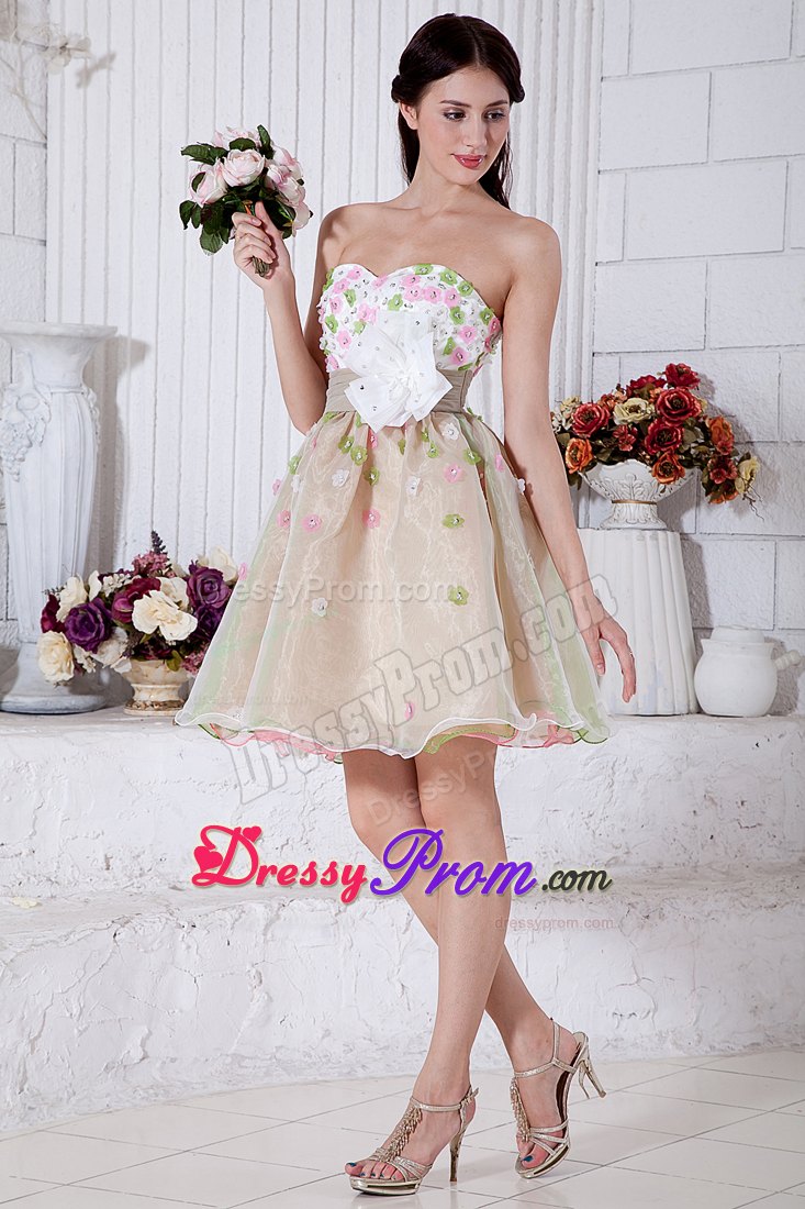 Colorful Sweetheart A-line Organza Mini-length Prom Dress with Appliques