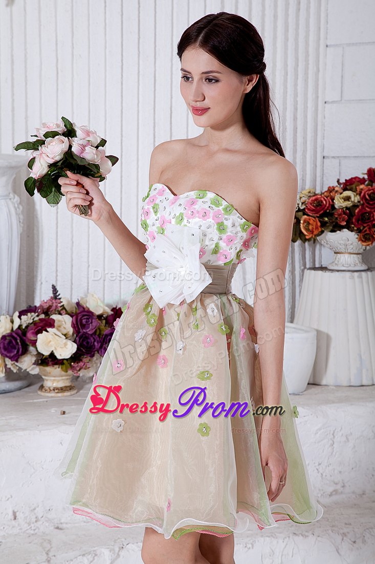 Colorful Sweetheart A-line Organza Mini-length Prom Dress with Appliques