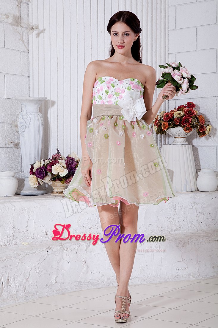 Colorful Sweetheart A-line Organza Mini-length Prom Dress with Appliques