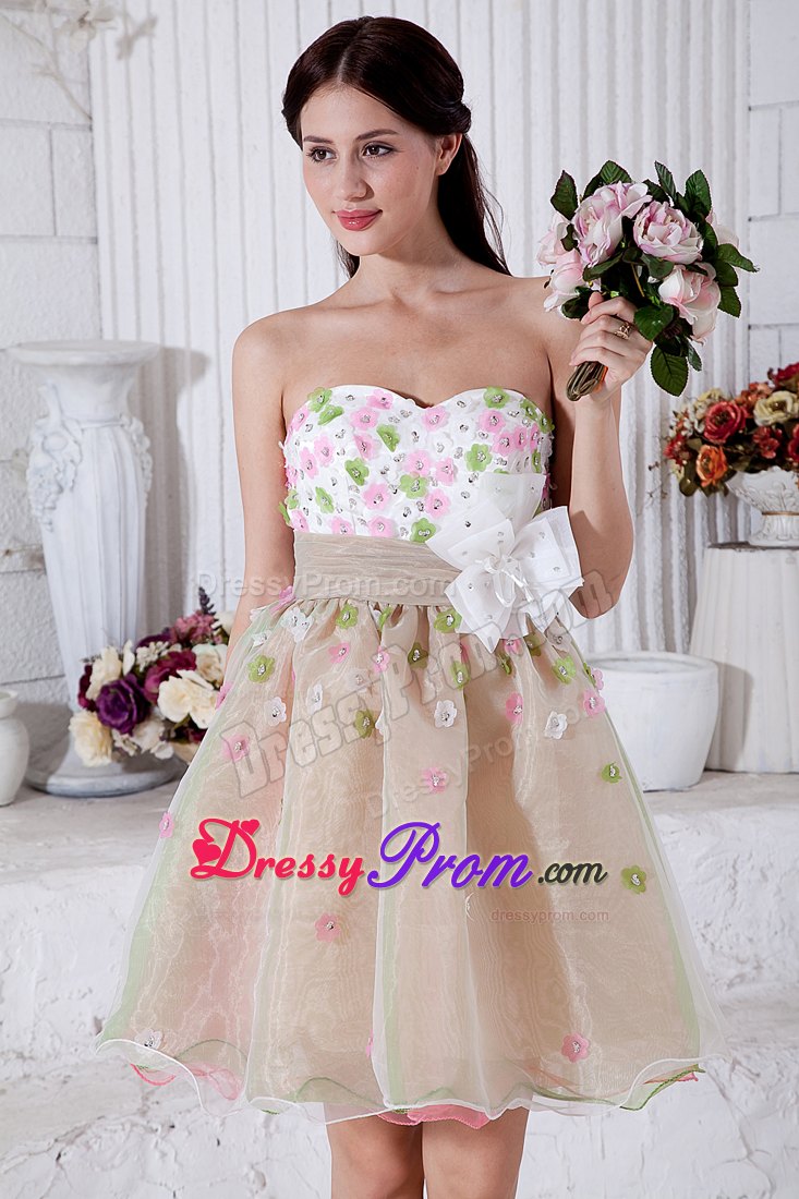 Colorful Sweetheart A-line Organza Mini-length Prom Dress with Appliques