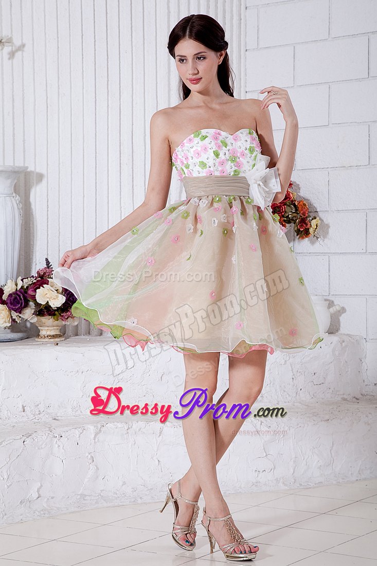 Colorful Sweetheart A-line Organza Mini-length Prom Dress with Appliques