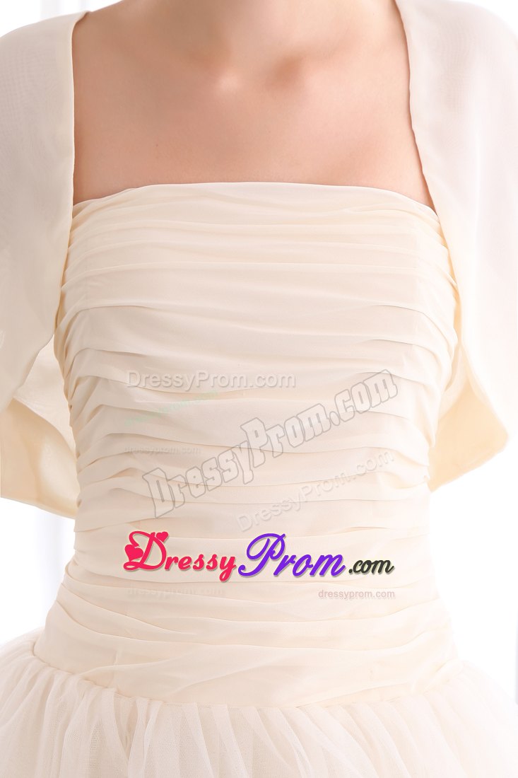 A-line Mini-length Champagne Prom Dress with Ruche and Ruffled Layers