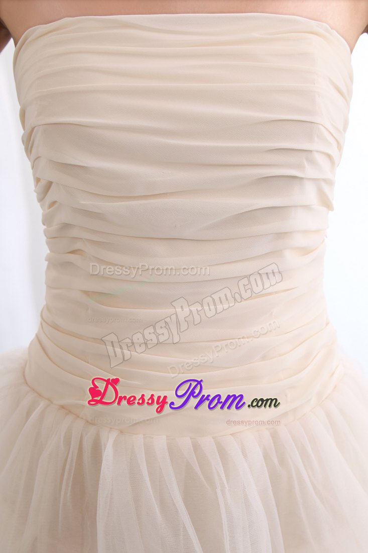 A-line Mini-length Champagne Prom Dress with Ruche and Ruffled Layers