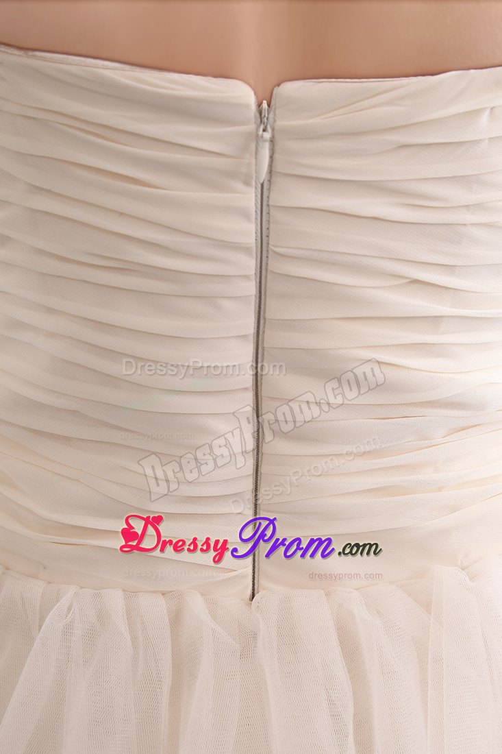 A-line Mini-length Champagne Prom Dress with Ruche and Ruffled Layers