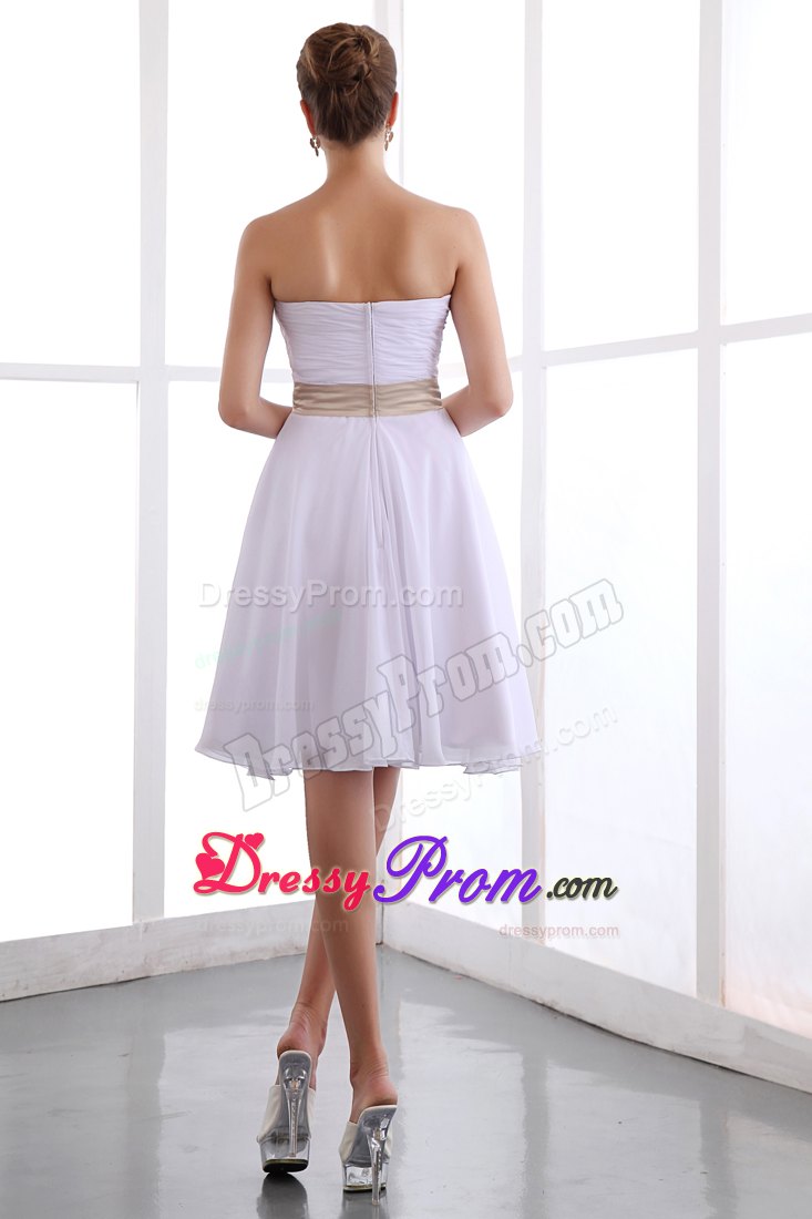 A-line Sweetheart Chiffon White Prom Court Dresses with Hand Flower
