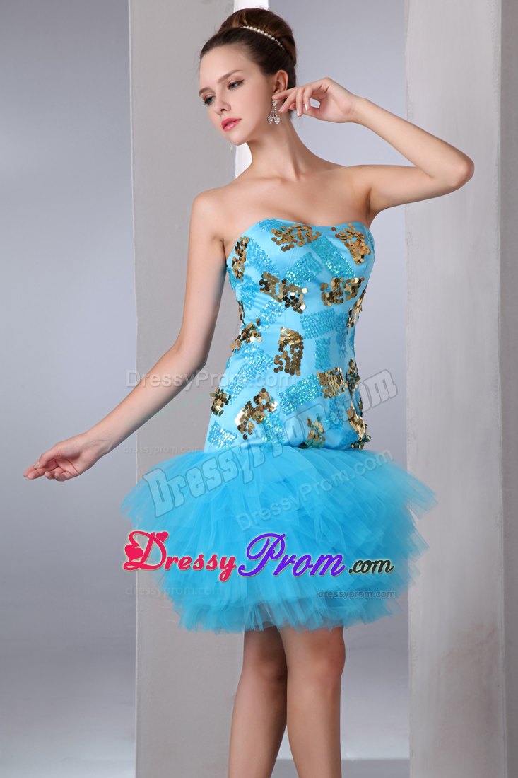 A-line Strapless Mini-length Aqua Blue Prom Dress in Cessnock