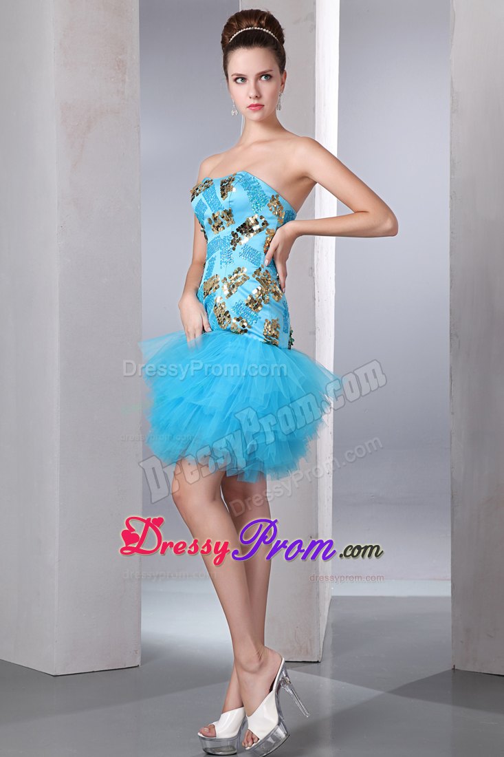 A-line Strapless Mini-length Aqua Blue Prom Dress in Cessnock
