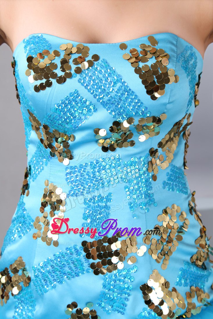 A-line Strapless Mini-length Aqua Blue Prom Dress in Cessnock