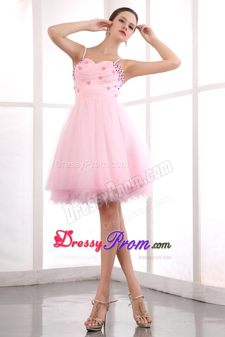 Pink Beading A-line Straps Mini-length Organza Prom Dress in Campbelltown
