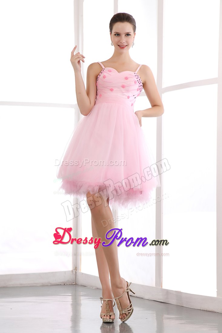 Pink Beading A-line Straps Mini-length Organza Prom Dress in Campbelltown