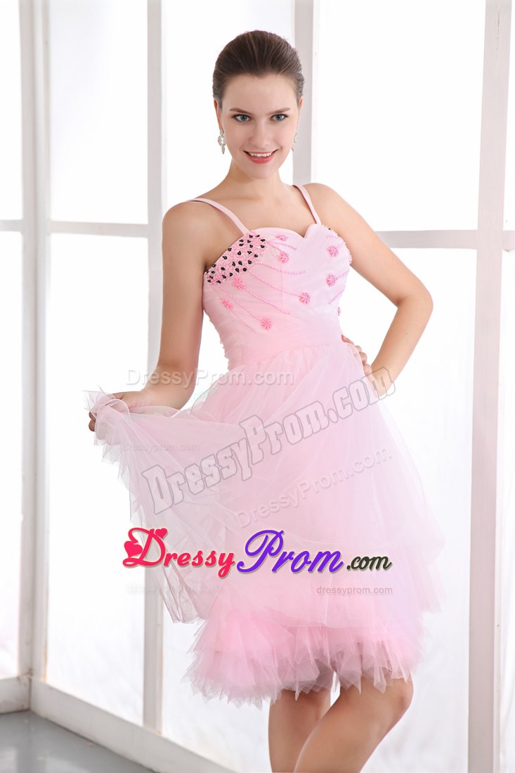 Pink Beading A-line Straps Mini-length Organza Prom Dress in Campbelltown