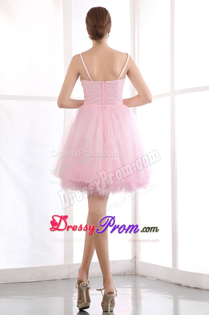 Pink Beading A-line Straps Mini-length Organza Prom Dress in Campbelltown