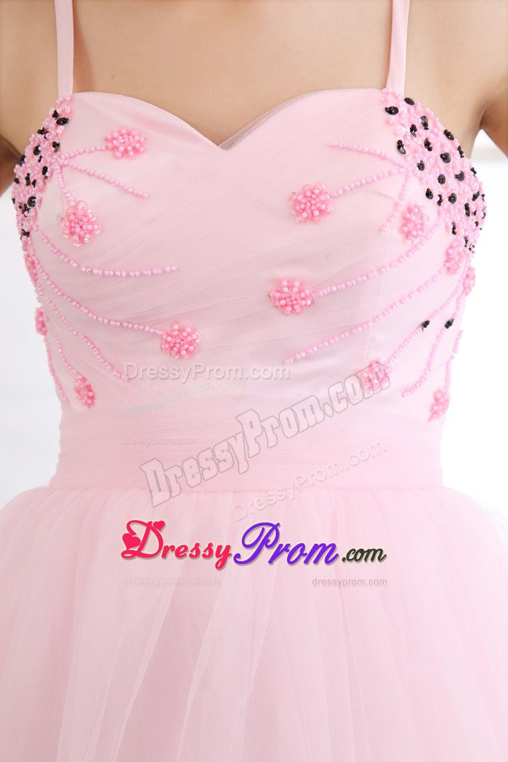 Pink Beading A-line Straps Mini-length Organza Prom Dress in Campbelltown