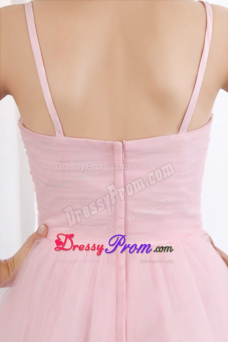 Pink Beading A-line Straps Mini-length Organza Prom Dress in Campbelltown