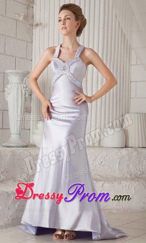 Light Lilac Straps Beading Homecoming Dress with Brush Train