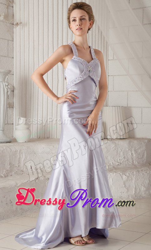 Light Lilac Straps Beading Homecoming Dress with Brush Train