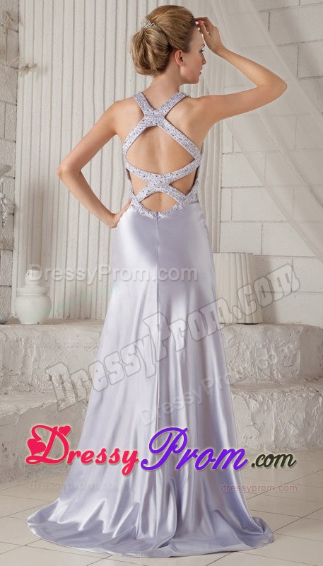 Light Lilac Straps Beading Homecoming Dress with Brush Train