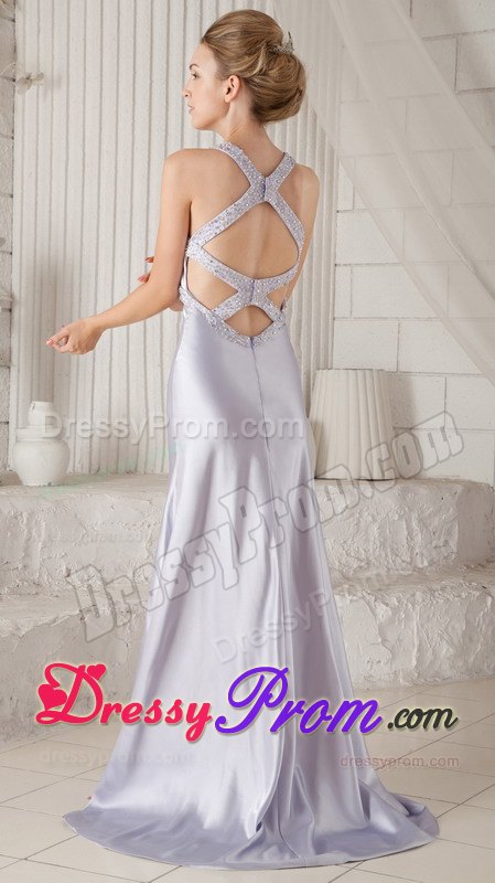 Light Lilac Straps Beading Homecoming Dress with Brush Train