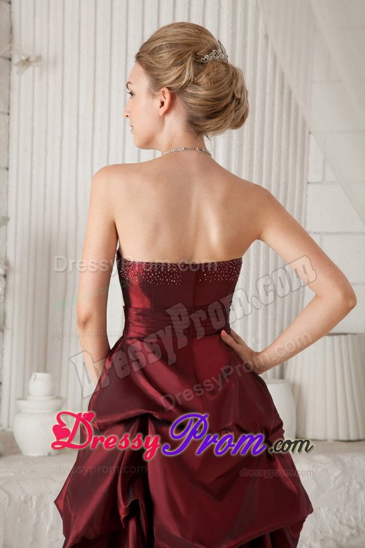 Burgundy Column Sweetheart Knee-length Beading Prom Dress