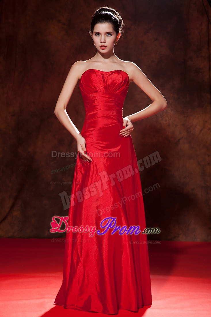 Red Empire Sweetheart Homecoming Dress Ruches Floor-length