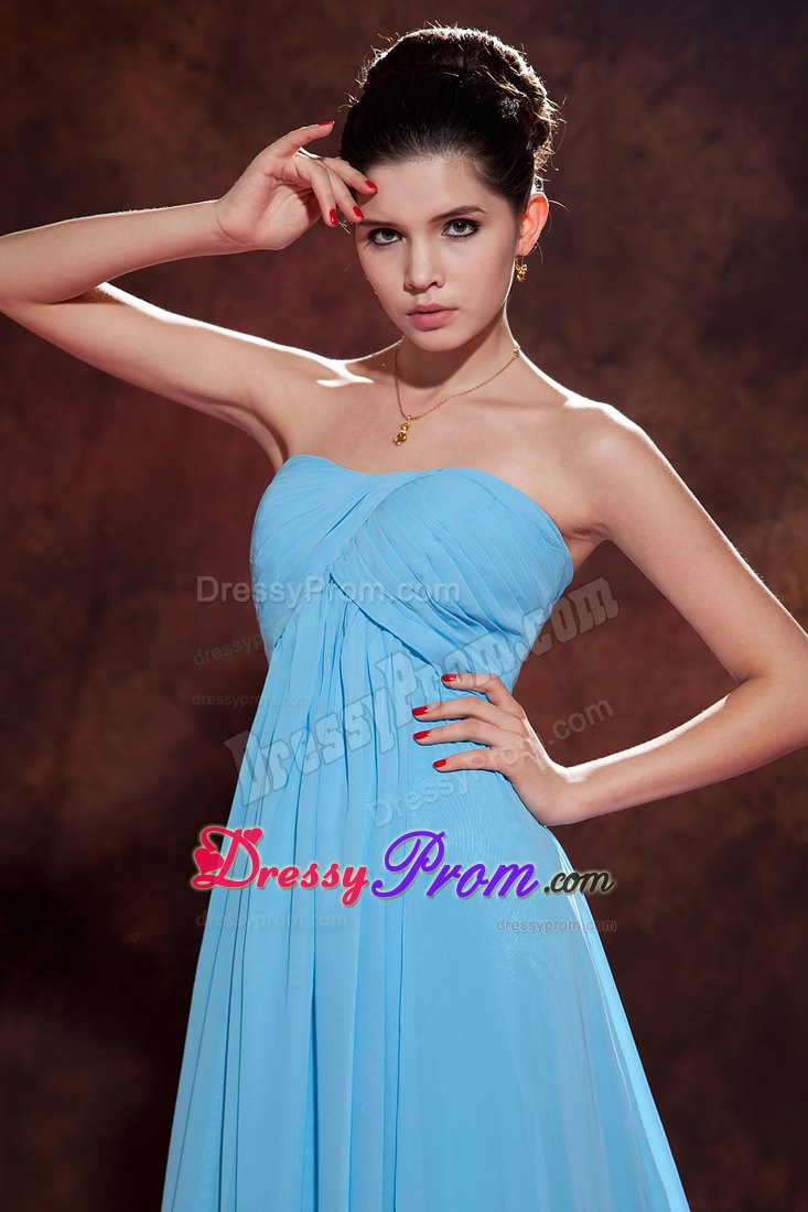 Lovely Aqua Blue Empire Strapless Evening Dress Court Tain Ruches