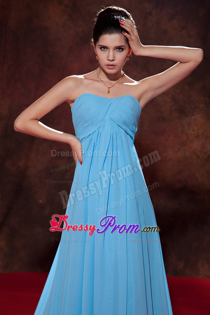 Lovely Aqua Blue Empire Strapless Evening Dress Court Tain Ruches