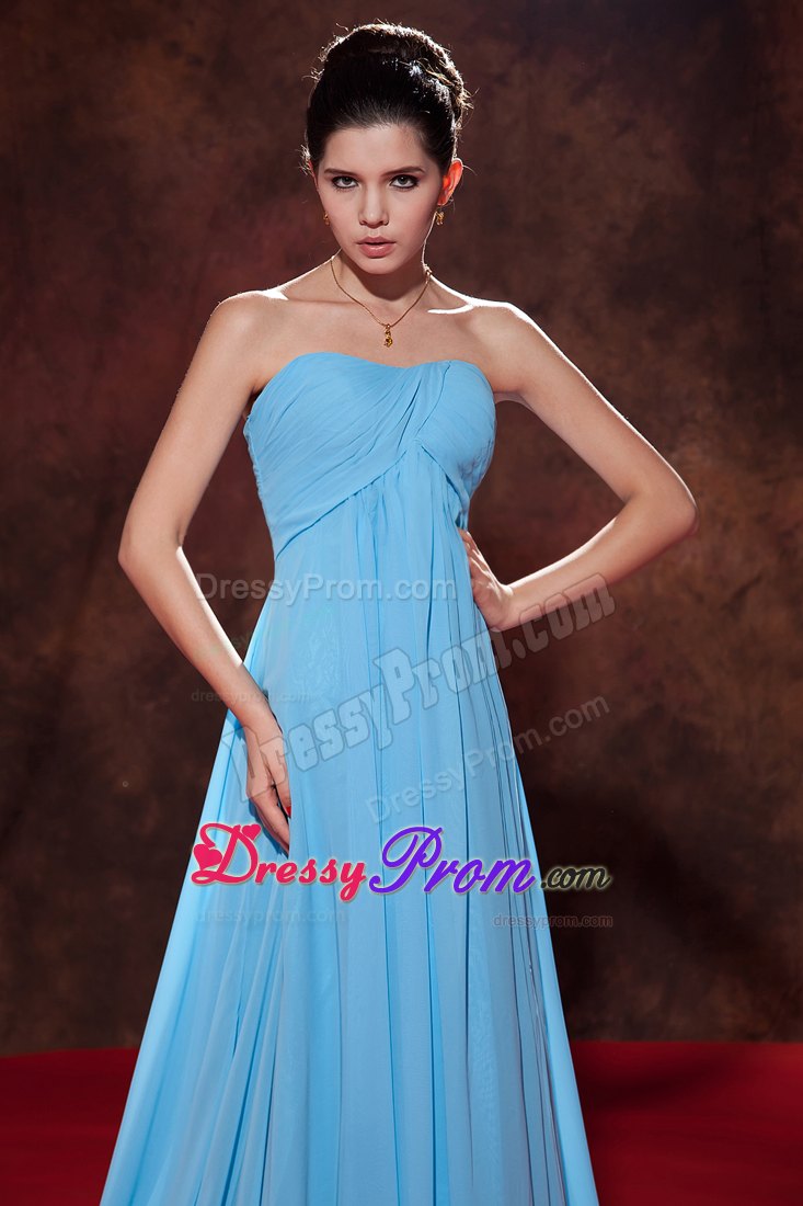 Lovely Aqua Blue Empire Strapless Evening Dress Court Tain Ruches